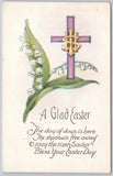 Easter Greetings Art Divided Back Postcard Flowers Lilies Cross Lily