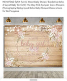 MEHOFOND 7x5ft Boho Rustic Floral Pink Pampas Grass Baby Shower Backdrop Pampas Grass