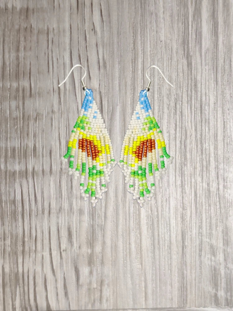 sunflower earrings, Floral design, Seed bead earrings, Multi Colors, hand-made Sunflower