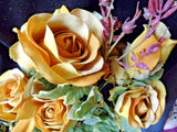 Vtg NIP 21" FULL SILK Rose Bush 7 Stem Golden Yellow Wedding ROSES Bouquet