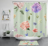 Blue Butterfly Hydrangea Flower Green ShowerÊCurtainÊBathroomÊAccessoriesÊSet Hydrangea