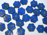 15 10mm Czech Glass Navy Blue Forget Me Not Daisy Flower Coin Beads Daisies