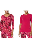 Susan Graver Women's 2-pack Liquid Knit Print & Solid Paisley/Rose Roses