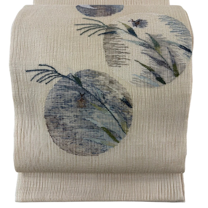 Obi FUKURO OBI Excellent Summer Belt Pampas Grass Insect Gold Silver Threads Cre Pampas Grass
