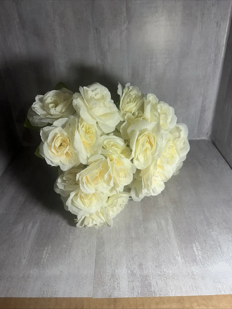 Artificial off-white rose picks bouquet with multiple rose blossoms on stems