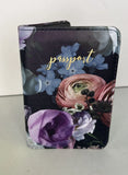 Passport Case Floral Black Blue Purple Ranunculus Travel Women Ranunculus