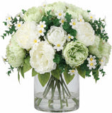 Silk Peony Bouquet with Vase - Real Touch Faux Flowers for Home Decor Peony