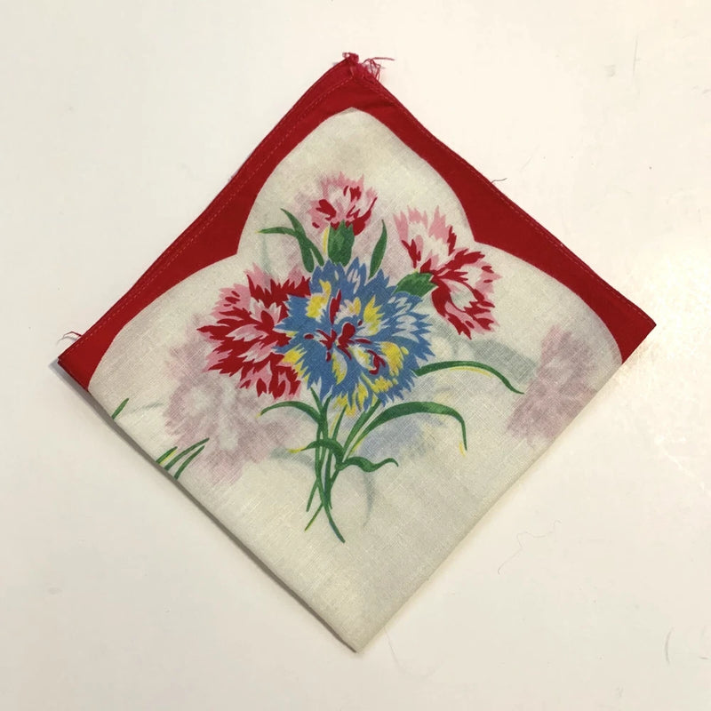 Pink Blue Carnation Floral Handkerchief 13x13 Cottage Core Granny Vintage Carnation
