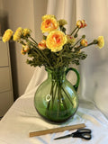 Large Custom Floral Arrangement Realistic Yellow Ranunculus In Green Glass Jug Ranunculus