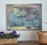 Vintage Original Hydrangeas in Basket Acrylic Painting - Unframed Hydrangea
