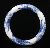 Antique Old Chinese Dynasty Blue White Porcelain Peony Flower Bracelet Bangle Peony
