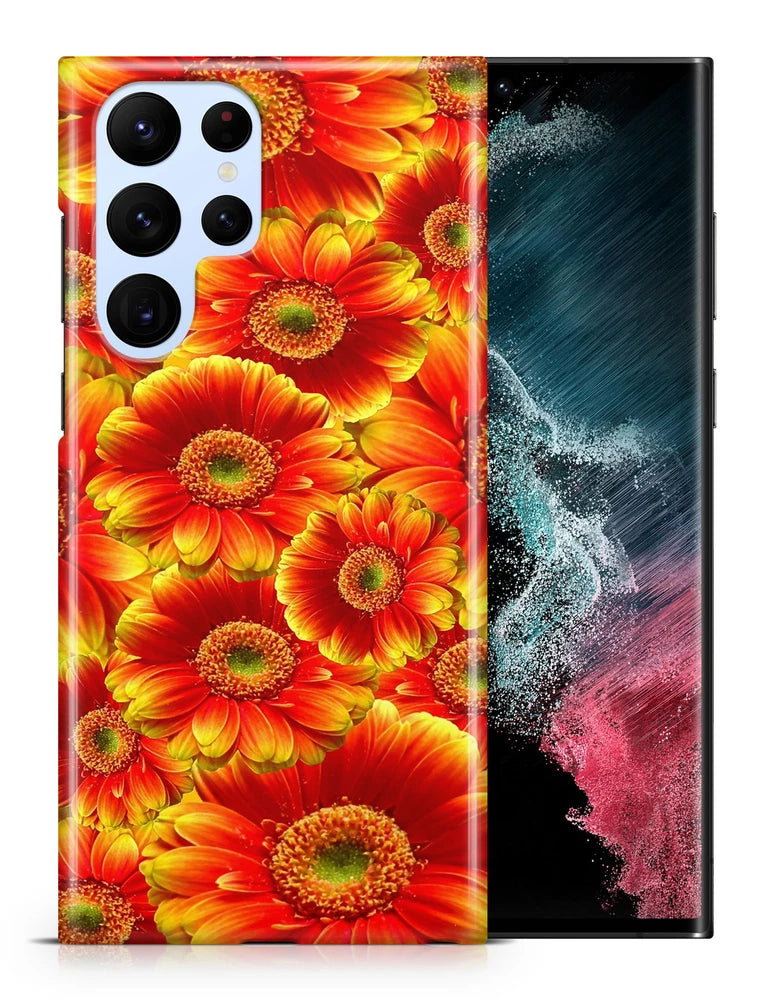 Samsung Galaxy phone case with red and yellow sunflower floral design