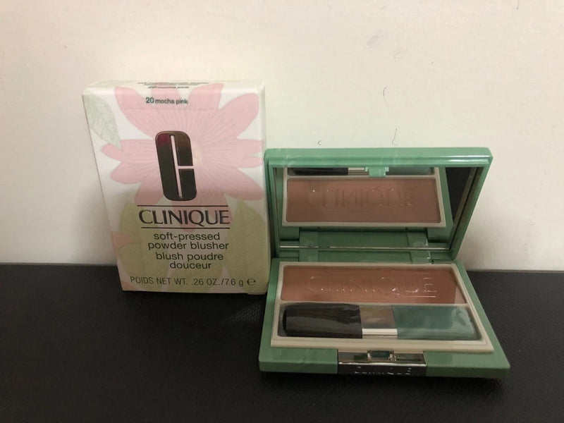 Clinique soft pressed powder blusher compact, mocha pink shade with brush