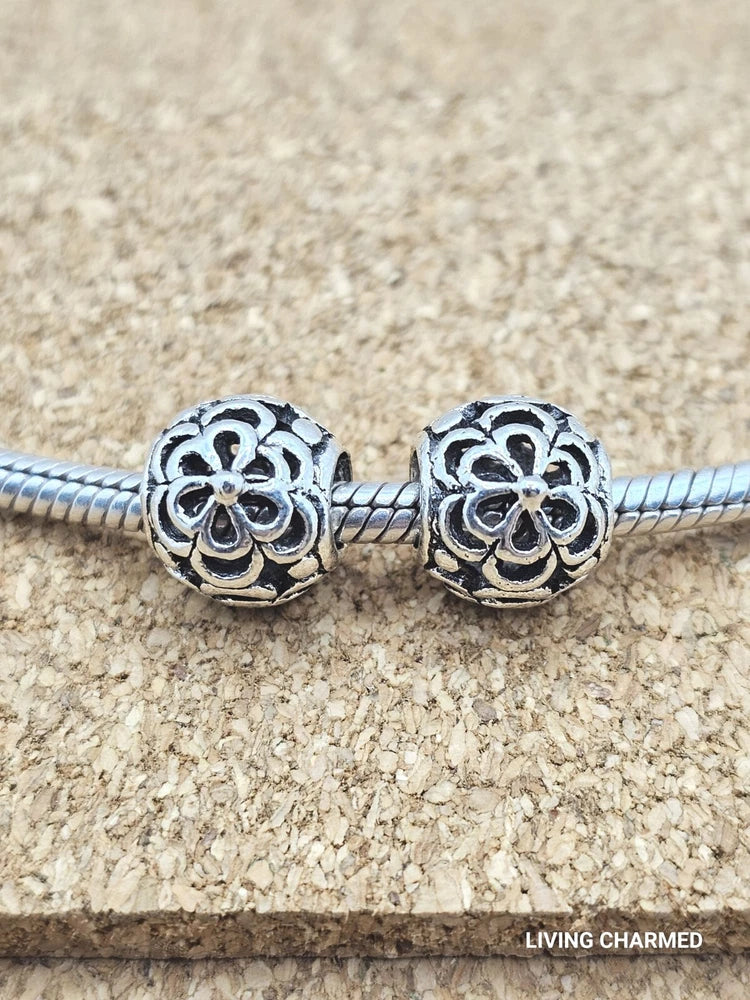 2 Authentic Daisy Flower Silver Spacer European Charm Beads Daisies