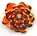 VINTAGE JOAN RIVERS AMBER PLIQUE A JOUR CARNATION FLOWER BROOCH PIN GOLD TONE Carnation
