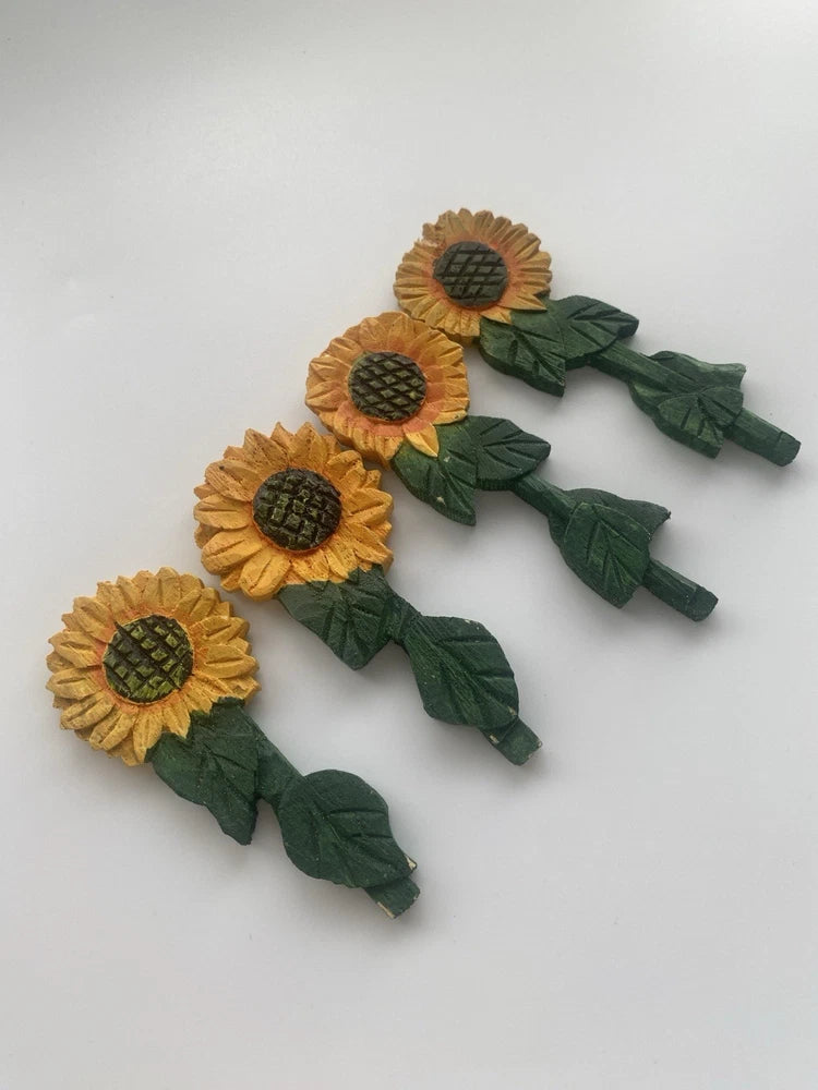 Vintage Craft Wooden Sunflowers Set of 4 /3.5''Tall Sunflower