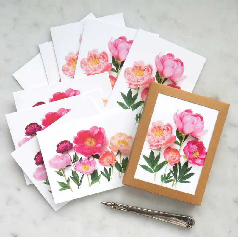 NIP SET 8 BOTTLE BRANCH Peony Flower FOLDING NOTE CARDS Botanical A2 USA Peony