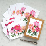 NIP SET 8 BOTTLE BRANCH Peony Flower FOLDING NOTE CARDS Botanical A2 USA Peony