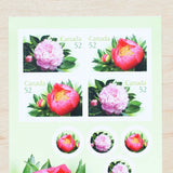 4 Peonies Postage Stamps Canada, Peony Flower Postcrossing, Wedding Mail, Pink Peony