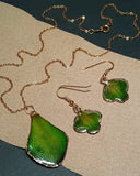 GOLD Dipped FLOWER PETALS Pendant Necklace and Earrings Set, Orchid/Hydrangea! Hydrangea