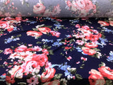 Printed Rayon Spandex 4 way Stretch Apparel Fabric Navy Red Blue Floral G200 Flowering Plants