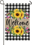 Summer Sunflower Garden Flag Welcome Flowers Berries Buffalo Plaid Yard Flag 12_ Sunflower