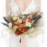 Rinlong 15.7" Wide Fall Wedding Bouquets for Bride Burnt Orange Dried Flowers... Pampas Grass