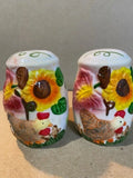 Textured sunflowers and leaves with chicken  3.00 inches tall. Sunflower