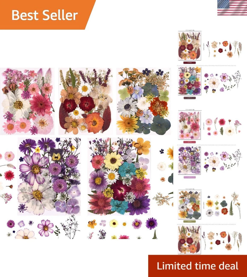Pressed dried flower and leaf set for resin crafts, assorted colors, 140 pieces