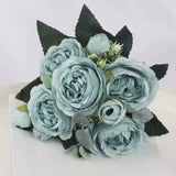 Artificial Silk Peony Blossom Mix Flower Bouquet Bunch - Blue Peony