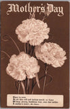MOTHER'S DAY Greetings Postcard White Carnation Flowers / Poem - 1915 Cancel Carnation