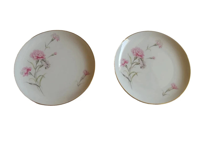 Vintage Royal Court Pink Carnation Luncheon Plate Gold Edge Set Of 2 Japan EUC Carnation