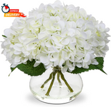 Hollyone Hydrangea Artificial Flowers with Vase White Silk Fake Flowers Arrangem Hydrangea