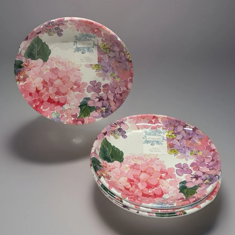 Set 4-Shabby Chic Pink Floral Hydrangea Melamine Smooth Edge Salad Plates 9Ó NEW Hydrangea