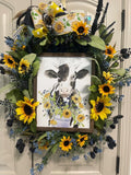 Farm life Sunflower Cow Floral Grapevine Wreath by Taylormadecustombows 27x24x8" Sunflower