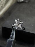 Black White Lily Flower Ring Adjustable Open Band Fashion Jewelry Lily