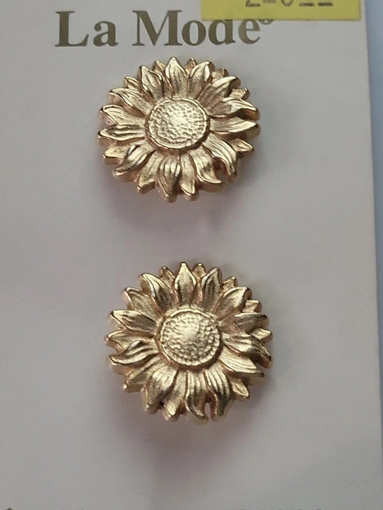 Vintage La Mode Old Gold Sunflower Two Buttons Made in Germany Size _" NOS Sunflower