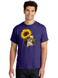 Hedgehog-Sunflower-1 Mens Graphic Tee, 100% Cotton, Casual Summer Wear Sunflower