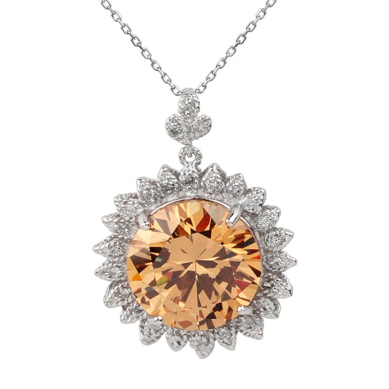 925 Sterling Silver Pendant Necklace Sunflower Charm 15mm Big CZ 18" Cable Chain Sunflower