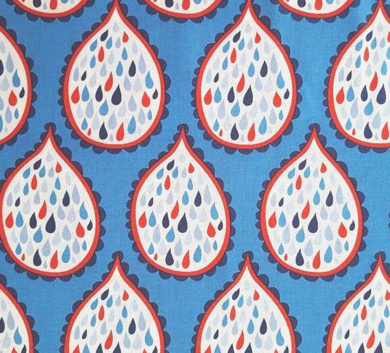 True Blue BTY Ana Davis Blend Fabrics Red White Blue Droplets Rain Drops Flowering Plants