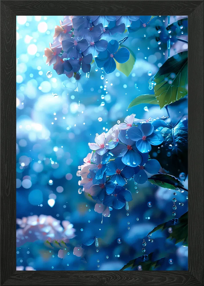 Blue Hydrangea Flowers Framed Wall Art Poster Canvas Print Picture Hydrangea