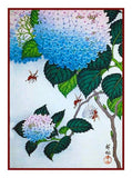 Hydrangea Flower Bees by Asian Ohara Koson Shoson Counted Cross Stitch Pattern Hydrangea
