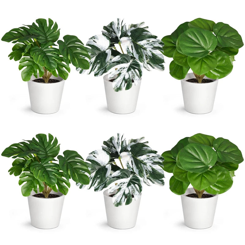 6PCS Small Artificial Plants in Pots, Small Fake Plants Faux Greenery Monster... Green Plant
