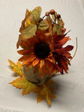 Orange Sunflower Centerpiece Faux Flower Floral Arrangement in Burlap, Autumn Sunflower