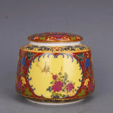 3.6" ChineseColour Enamels Porcelain Peony Flower Magpie Bird Tea-leaves Pots Peony