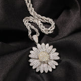 SunFlower Pendant Hiphop Jewelry Gold Filled Micro Pave CZ Zircon Chain Necklace Sunflower