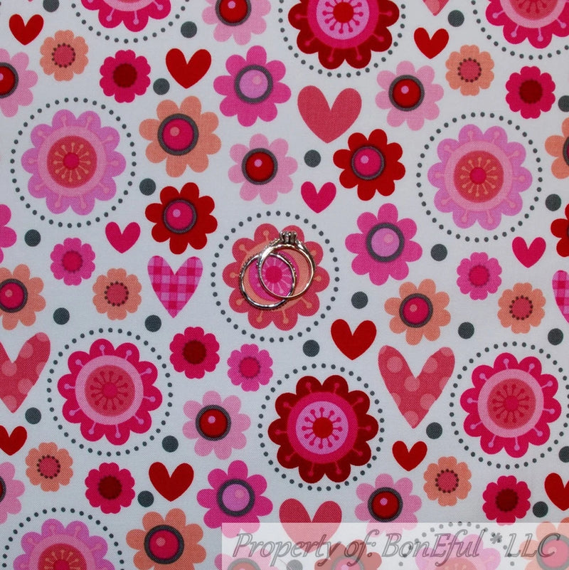 BonEful Fabric FQ Cotton Quilt White Red Pink Heart Flower Polka Dot Valentine S Flowering Plants