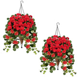 2 Sets Fake Hanging Baskets Artificial Geraniums for 0utdoors UV Resistant Ou... Flowering Plants
