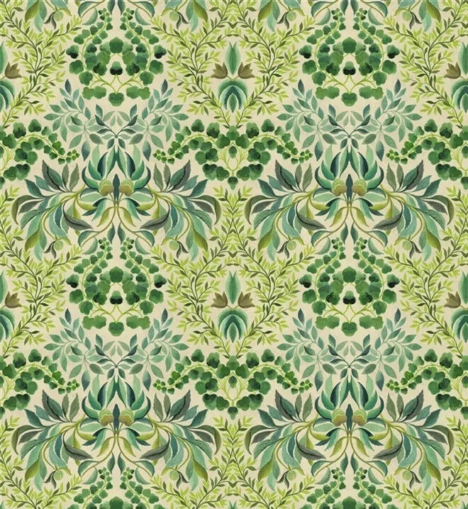 DESIGNERS GUILD CURTAIN FABRIC DESIGN Karakusa 6 METRES EMERALD 100% COTTON Flowering Plants