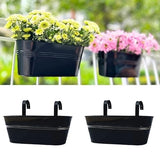 LaLaGreen Outdoor Plants Rail Planter (15 Inch, 2 Pack) Black Metal Iron Garden Plants